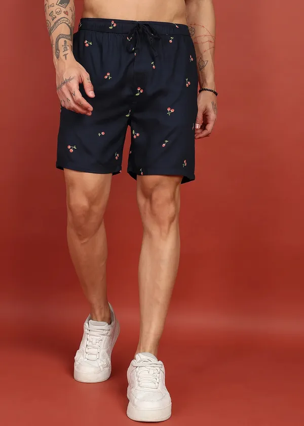 Navy_Blue_Cherry_Printed_Drawstring_Shorts_for_Men