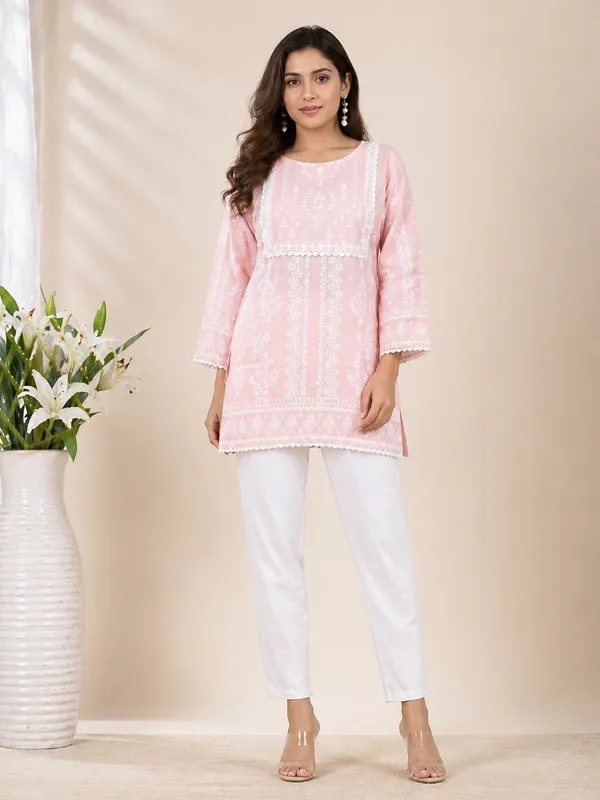 Peach_Printed_Short_Kurti_for_Women
