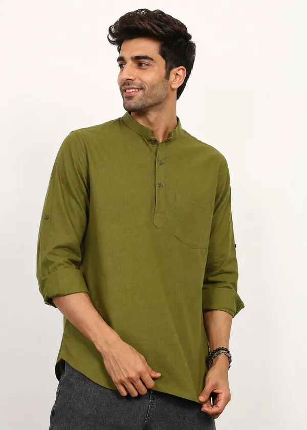 Olive_Green___Mandarin_Collar_Kurta_for_Men