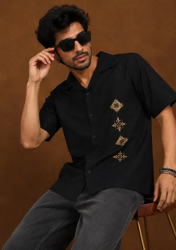 Black___Floral_printed_Short_Sleeve_Shirt_for_Men