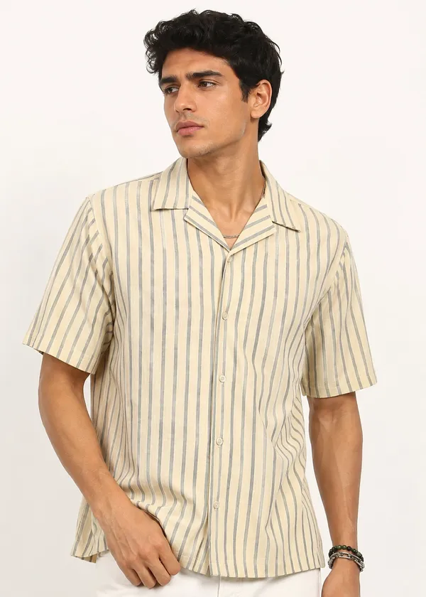 Beige_Striped_Short_Sleeve_Casual_Shirt_for_Men