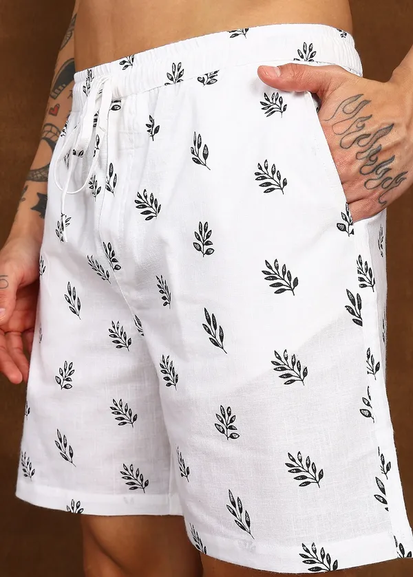 White_Leaf_Printed___Casual_Shorts_for_Men