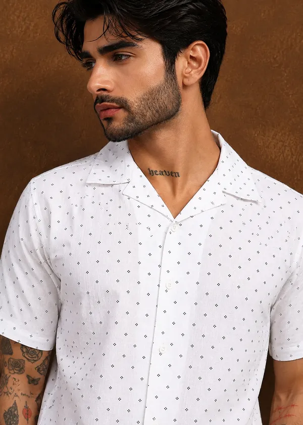 White_Polka_Dot_Short_Sleeve_Casual_Shirt_for_Men