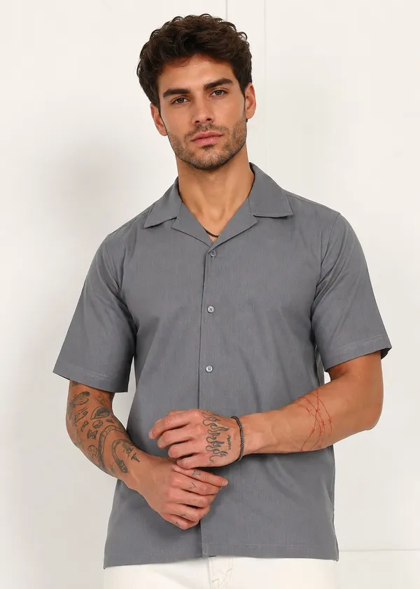 Grey_Short_Sleeve_Camp_Collar_Shirt_for_Men