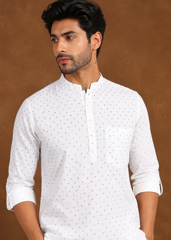 White___Dobby_Mandarin_Collar_Kurta_for_Men
