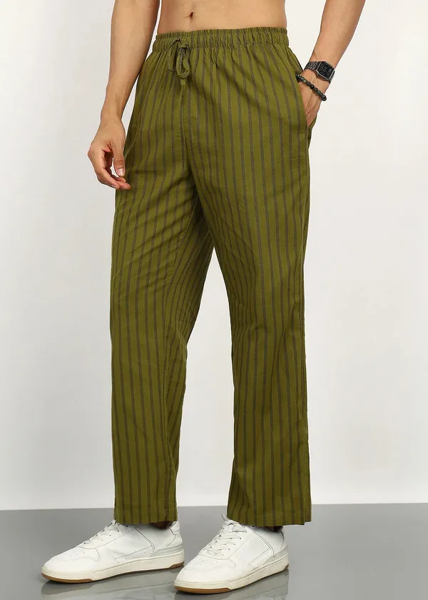 Olive_Green_Striped_Drawstring_Pants_for_Men