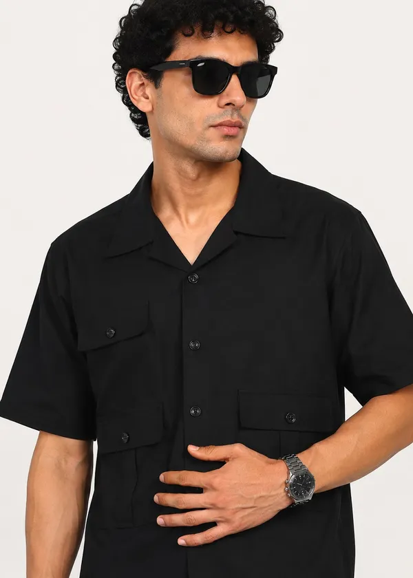 Black_Short_Sleeve_Shirt_And_Shorts_Co-Ord_Set_For_Men