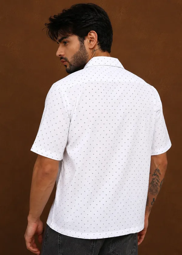 White_Polka_Dot_Short_Sleeve_Casual_Shirt_for_Men