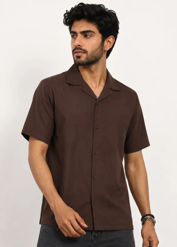 Brown_Short_Sleeve_Camp_Collar_Shirt_for_Men