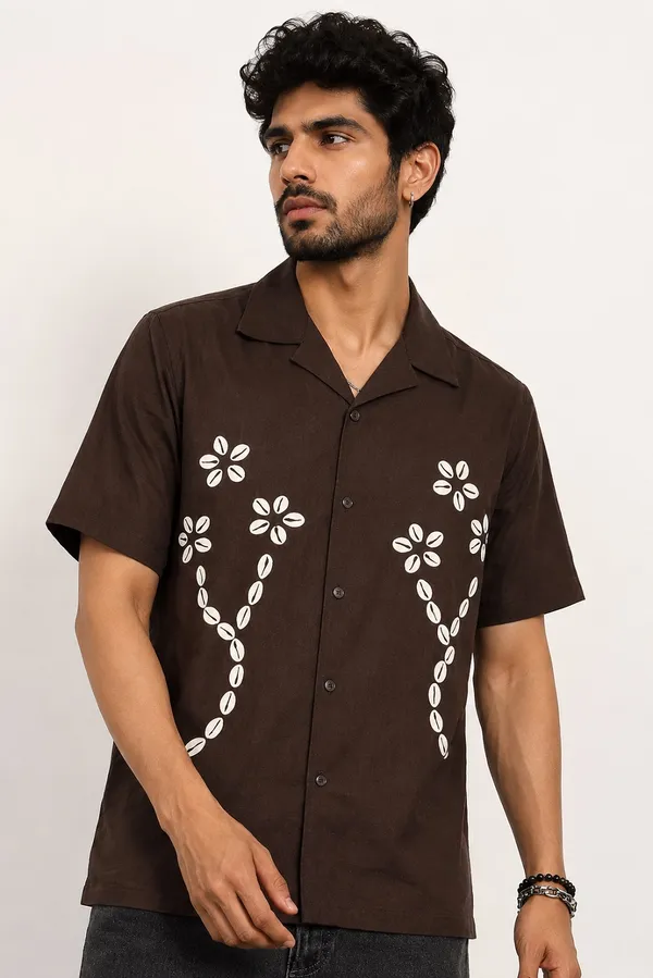 Brown_Floral_printed_Short_Sleeve_Shirt_for_Men