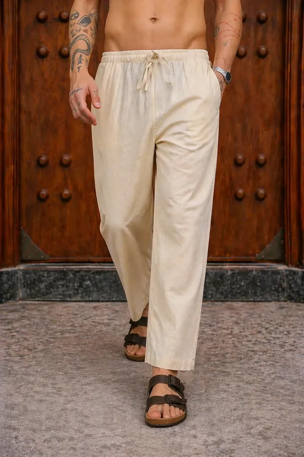 Cream___Drawstring_Straight_Fit_Pants_for_Men