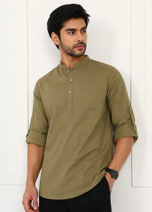 Olive_Green___Mandarin_Collar_Kurta_for_Men