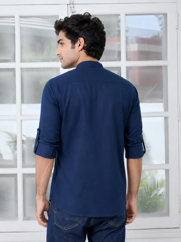 Navy_Blue___Mandarin_Collar_Short_Kurta_for_Men