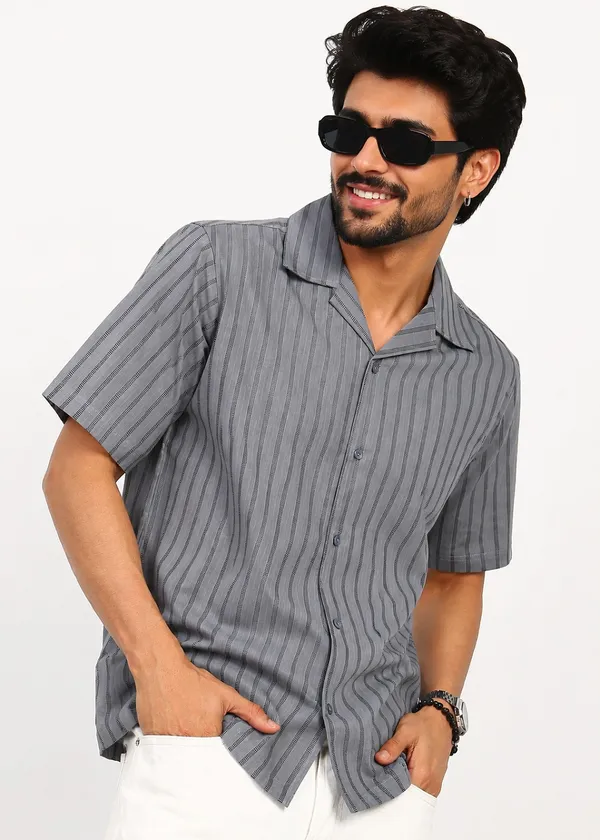 Grey_Striped_Short_Sleeve_Shirt_for_Men