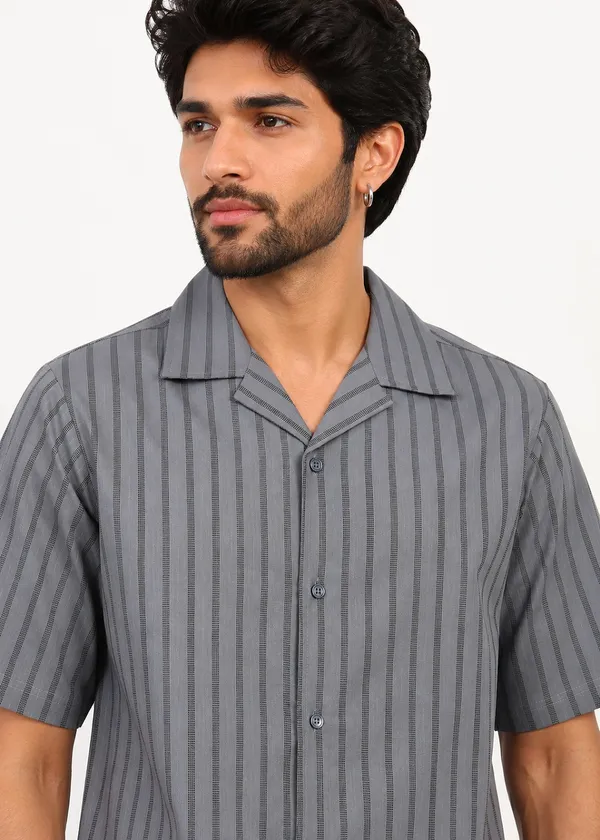 Grey_Striped_Short_Sleeve_Shirt_for_Men