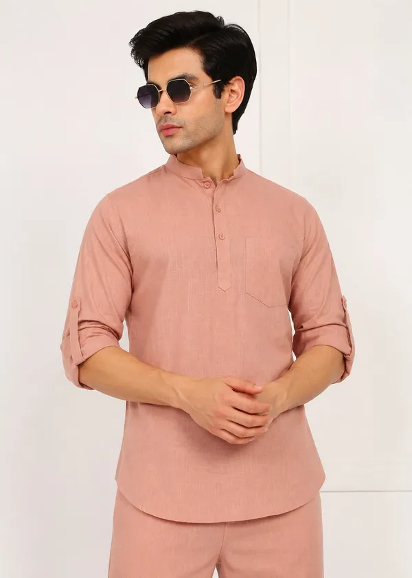 Peach___Kurta_Pajama_Set_for_Men