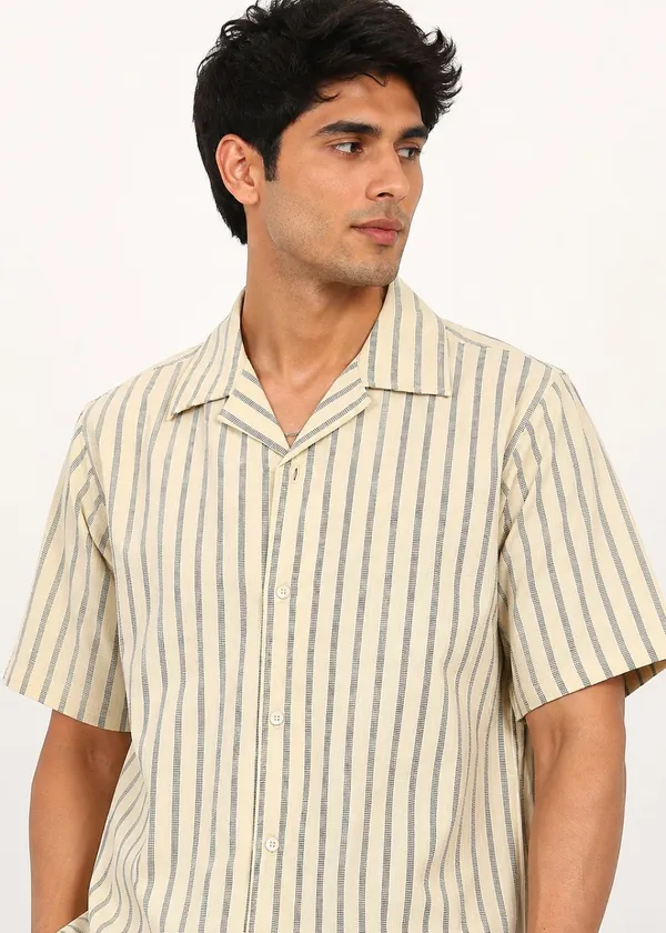 Beige_Striped_Short_Sleeve_Casual_Shirt_for_Men