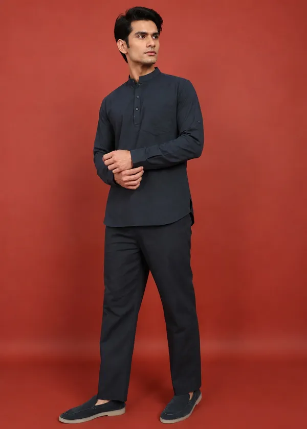 Black___Mandarin_Collar_Kurta_Pyjama_Set_for_Men