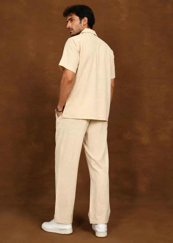 Cream_Linen_Short_Sleeve_Shirt_And_Trouser_Co-Ord_Set_For_Men