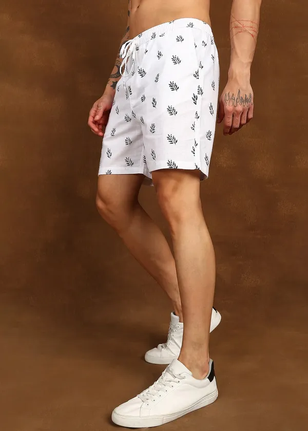 White_Leaf_Printed___Casual_Shorts_for_Men