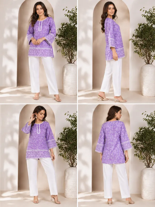 Lavender___Printed_Short_Kurti_with_White_Lace_Detailing_for_Women