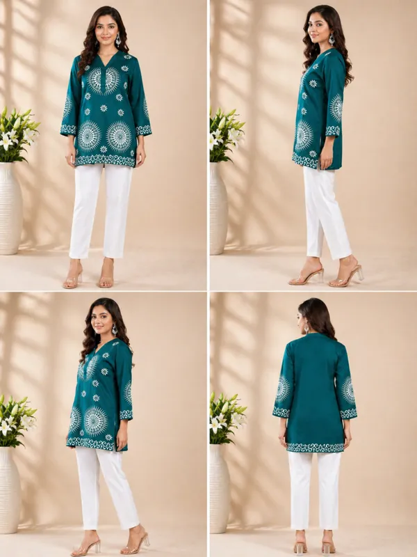 Bottle_Green_Printed___Short_Kurti_for_Women