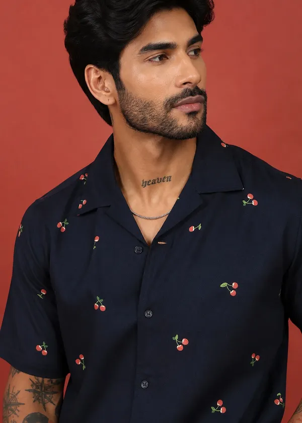 Navy_Blue_Cherry_Printed_Short_Sleeve_Casual_Shirt_for_Men