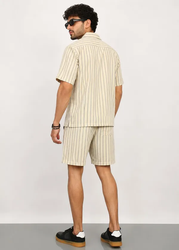 Beige_Striped_Short_Sleeve_Shirt_and_Shorts_Co-ord_Set_for_Men