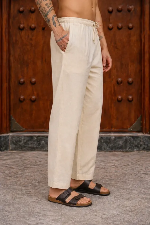 Cream___Drawstring_Straight_Fit_Pants_for_Men