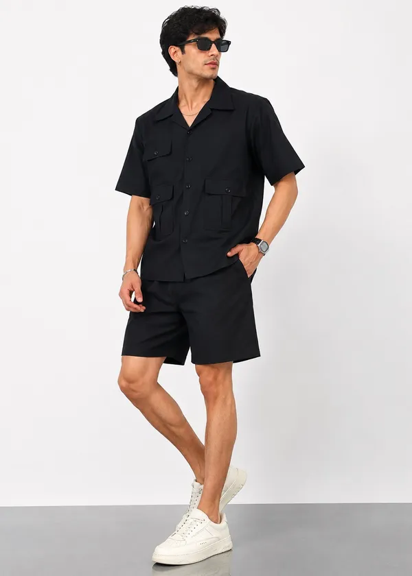Black_Short_Sleeve_Shirt_And_Shorts_Co-Ord_Set_For_Men