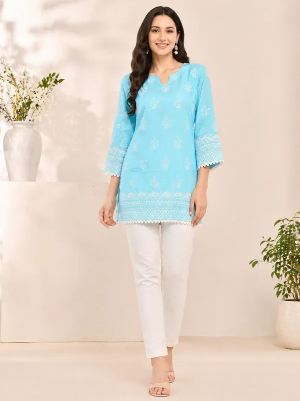 Sky_Blue_printed___Short_Kurti_for_Women