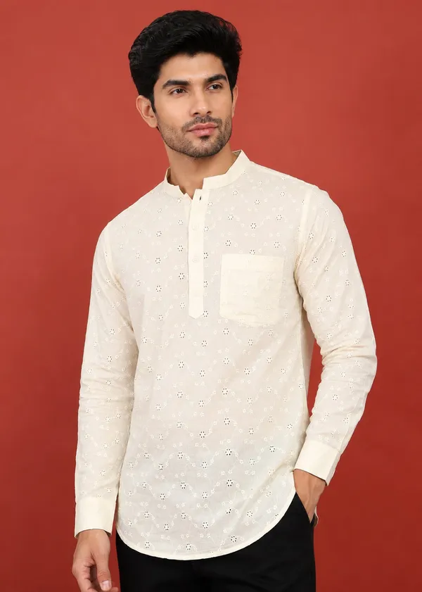 Cream_printed___Short_Kurta_for_Men