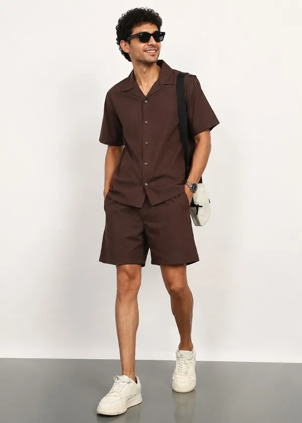 Brown_Short_Sleeve_Shirt_And_Shorts_Co-Ord_Set_For_Men