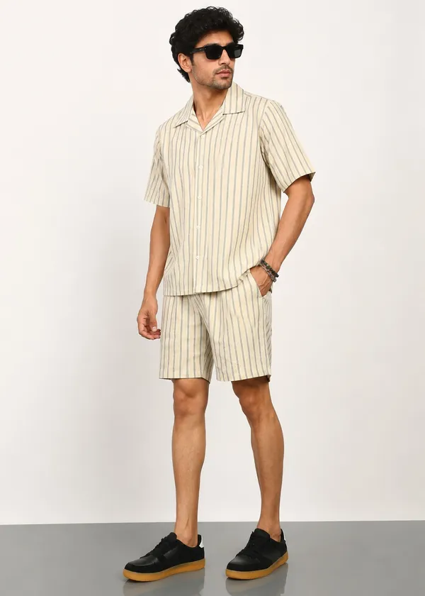 Beige_Striped_Short_Sleeve_Shirt_and_Shorts_Co-ord_Set_for_Men