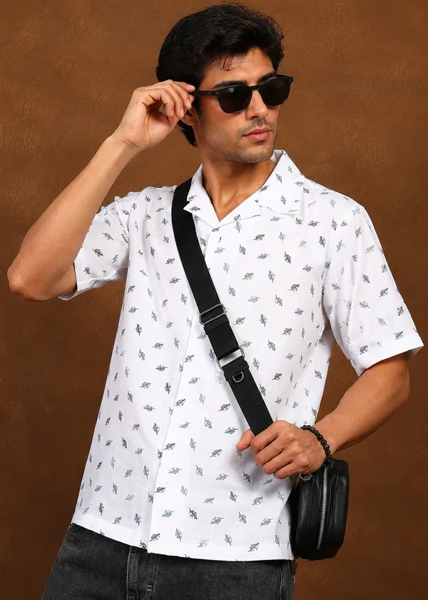 White_Leaf_Printed___Short_Sleeve_Casual_Shirt_for_Men