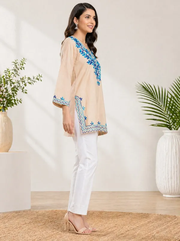 Beige_printed_Short_Kurti__For_Women