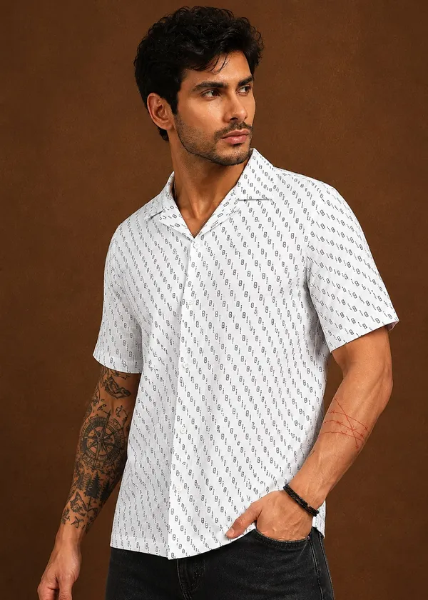 White_Printed_Short_Sleeve_Casual_Shirt_for_Men