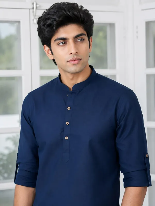 Navy_Blue___Mandarin_Collar_Short_Kurta_for_Men