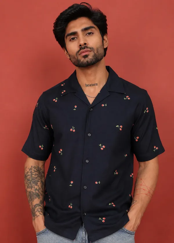 Navy_Blue_Cherry_Printed_Short_Sleeve_Casual_Shirt_for_Men