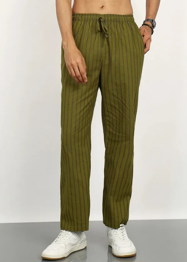 Olive_Green_Striped_Drawstring_Pants_for_Men
