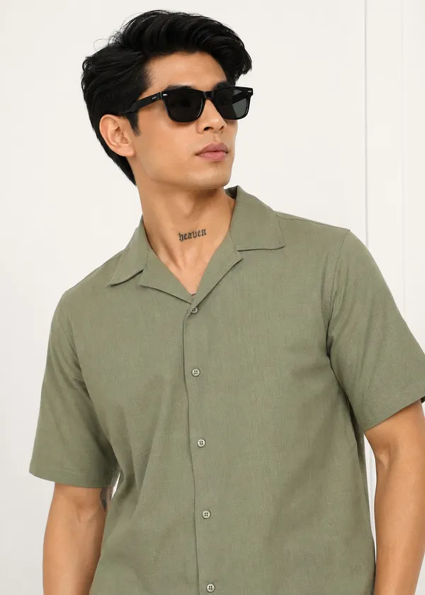 Olive_Green___Short_Sleeve_Shirt_And_Shorts_Set_For_Men