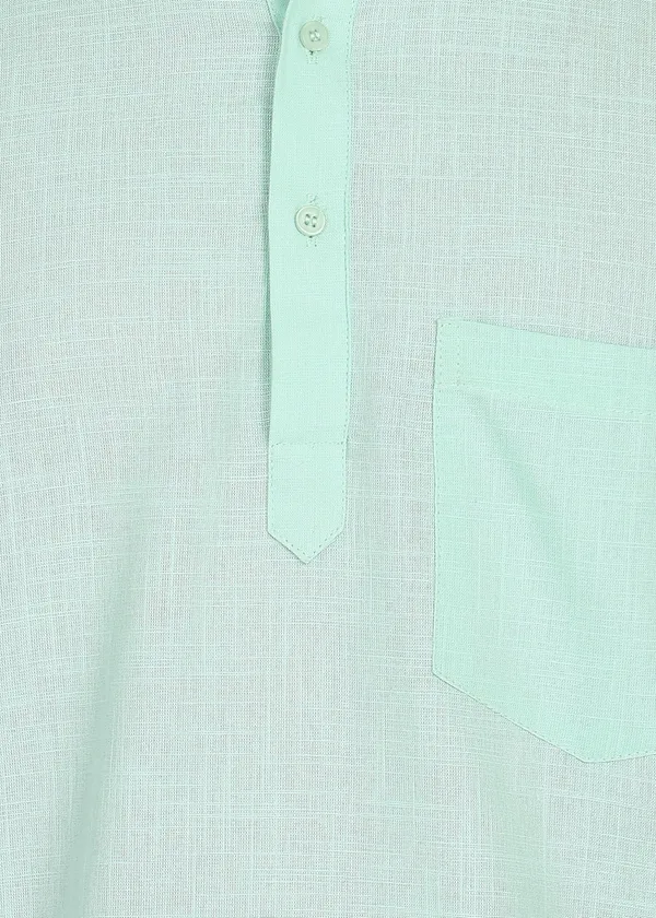 Light_Green_Linen_Mandarin_Collar_Short_Kurta_for_Men