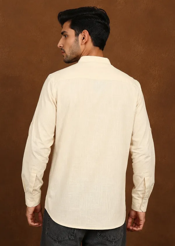 Beige___Mandarin_Collar_Short_Kurta_for_Men