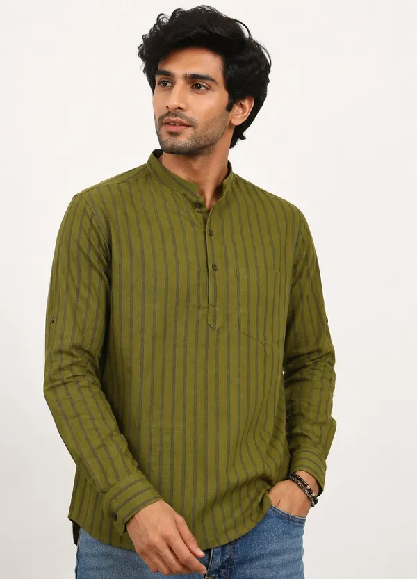 Olive_Green_Striped___Kurta_for_Men