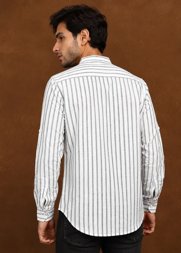 White_And_Grey_Striped_Slim_Fit_Casual_Shirt_For_Men