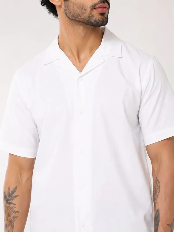 White___Polo_Collar_Half_Sleeve_Shirt_for_Men
