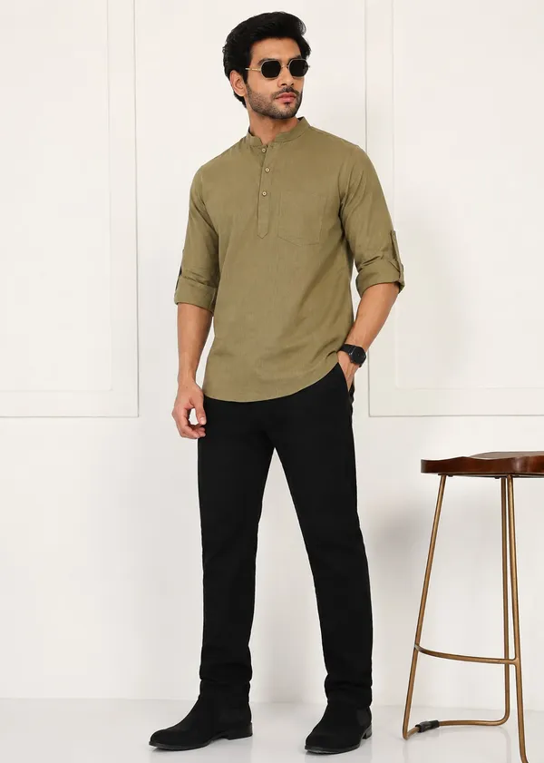 Olive_Green___Mandarin_Collar_Kurta_for_Men