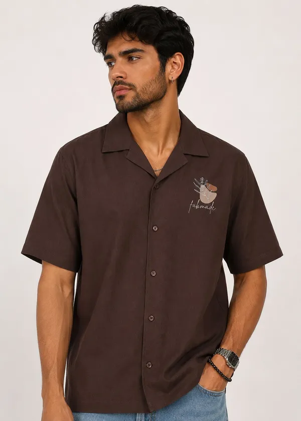 Brown_printed_Short_Sleeve_Shirt_for_Men