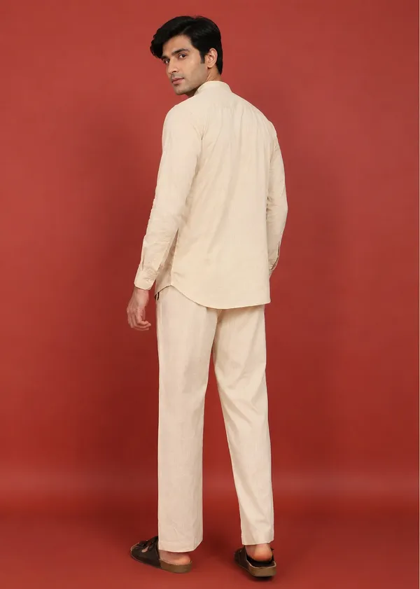 Beige___Mandarin_Collar_Kurta_Pyjama_Set_for_Men