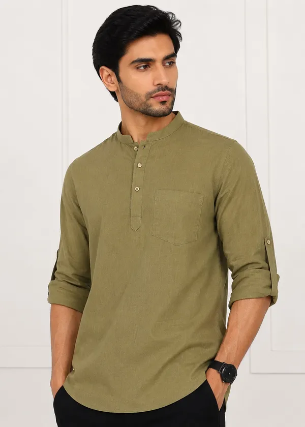 Olive_Green___Mandarin_Collar_Kurta_for_Men
